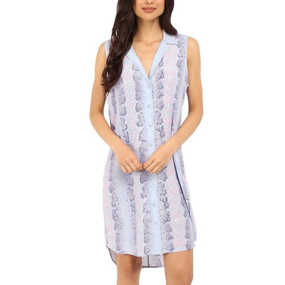 XS Equipment Adalyn Blue Silk Snake Print Shirtdress